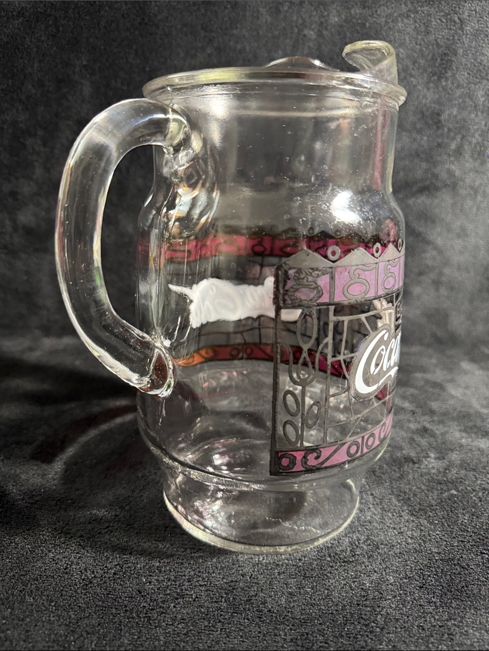 Vintage 1970s Coca Cola Tiffany-style Stained Clear Glass Pitcher - Picture 2 of 11